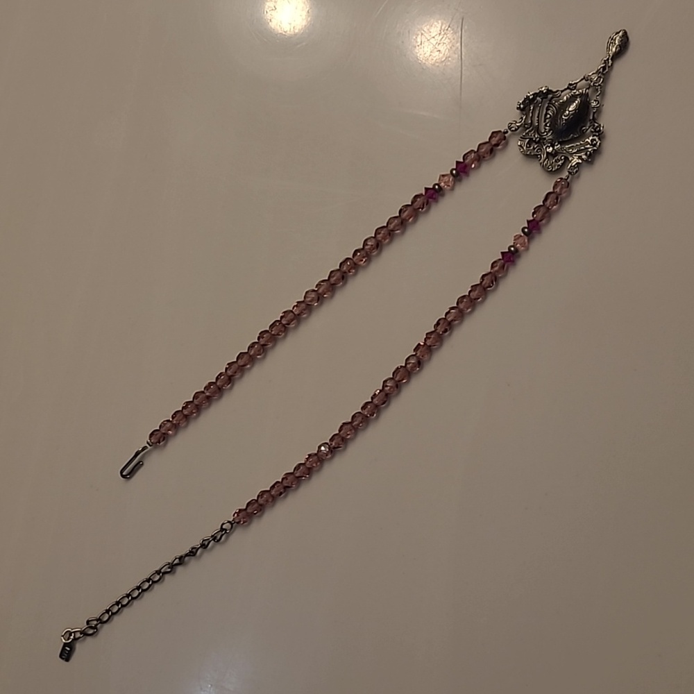 1928 Purple & Pink Crystals Ornate Pendant Sparkling Glass Beaded Necklace - Picture 13 of 16